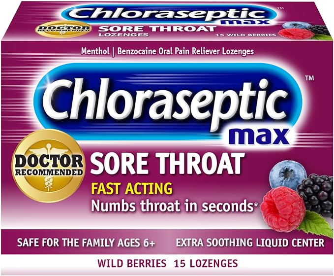 Chloraseptic Max Strength Sore Throat Lozenges, Wild Berry, 15 Count