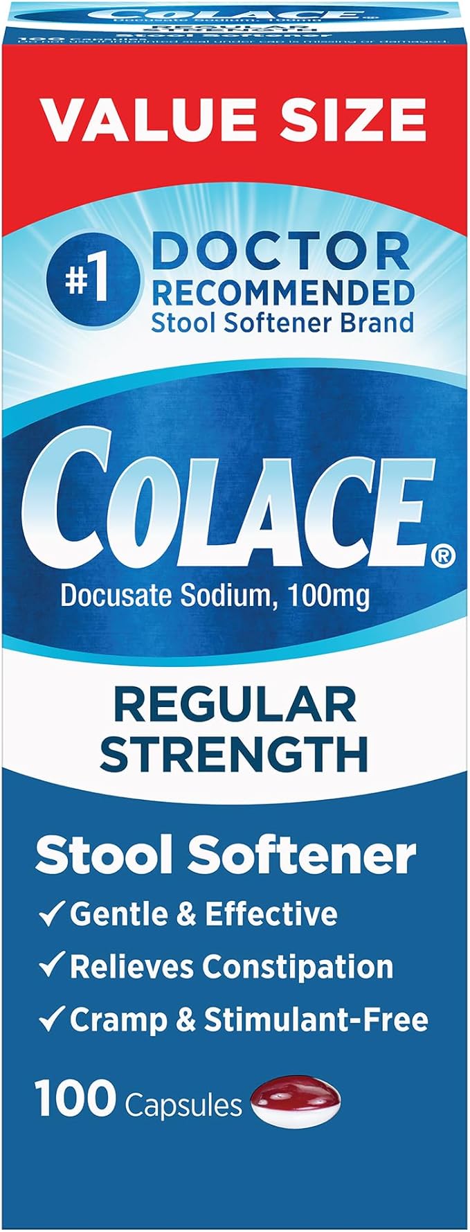 Colace Stool Softener Constipation Relief 100 mg, 100 Capsules