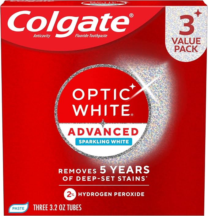 Colgate Optic White Advanced Hydrogen Peroxide Whitening Toothpaste, Pack of 3